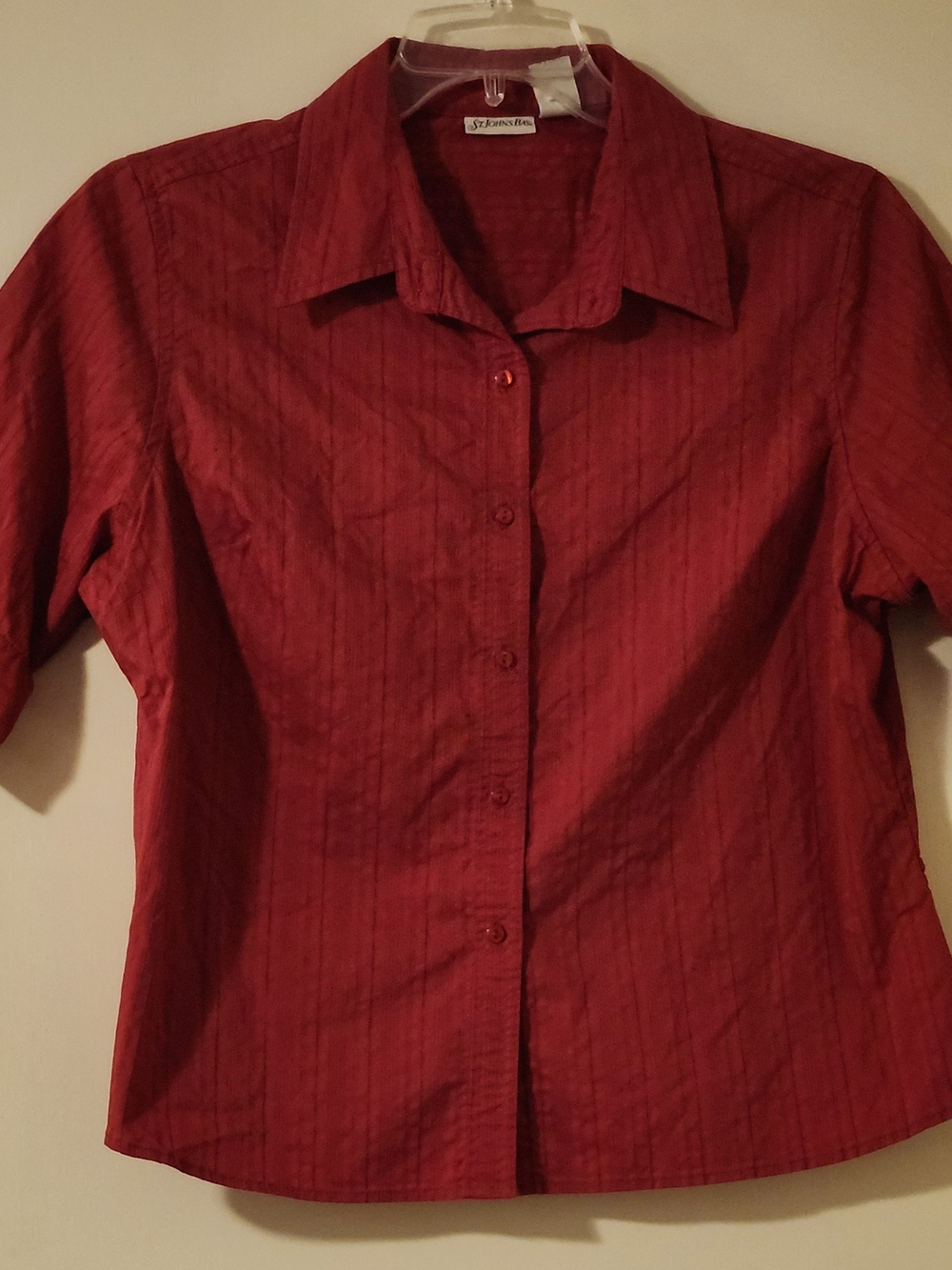 St. John's Bay Women's Deep Red Classic Preppy Button-Down Collared Shirt XL